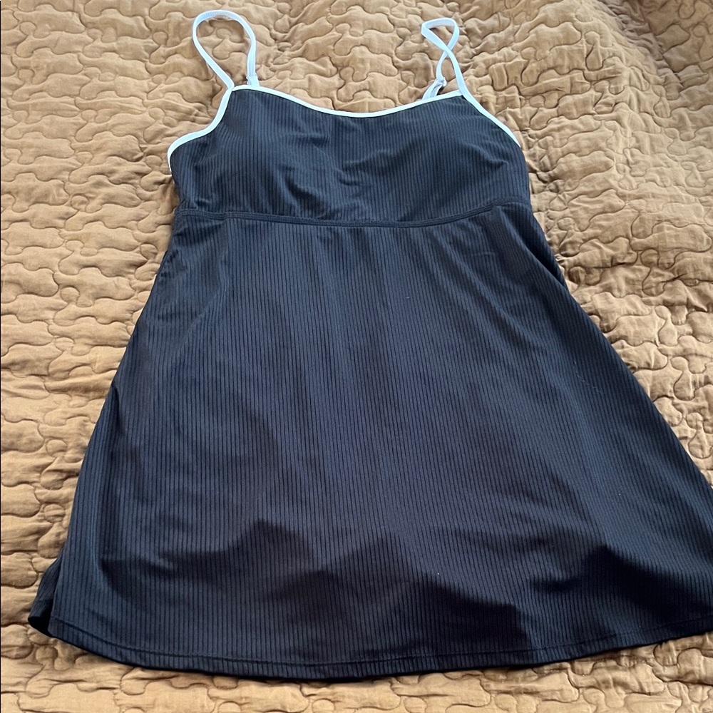 Black Swim Dress with White Trim